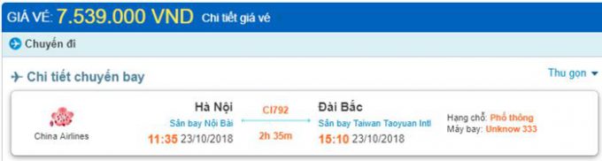 Vé máy bay Hà Nội Đài Loan chi tiết