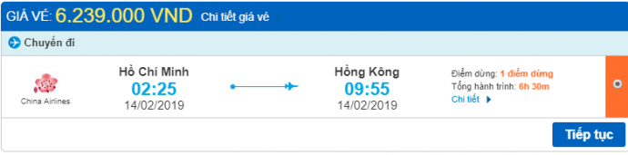 Giá vé máy bay từ Hồ Chí Minh đi Hong Kong 